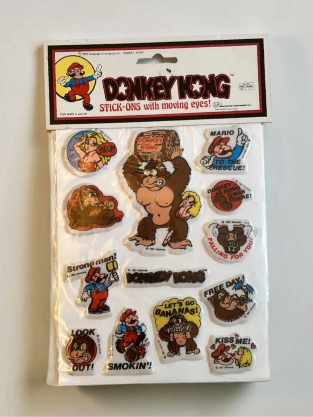 Vintage 1982 Donkey Kong Nintendo Puffy Stickers New Sealed